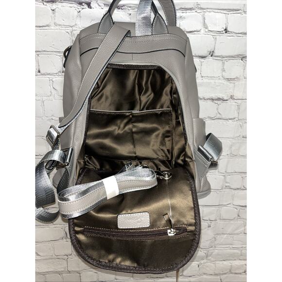 S-Zone Anti-Theft Leather Gray Backpack/Shoulder Bag NWT Retails $79 - Picture 3 of 12